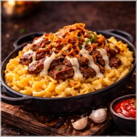 Macaroni With Cheese And Steak Pieces